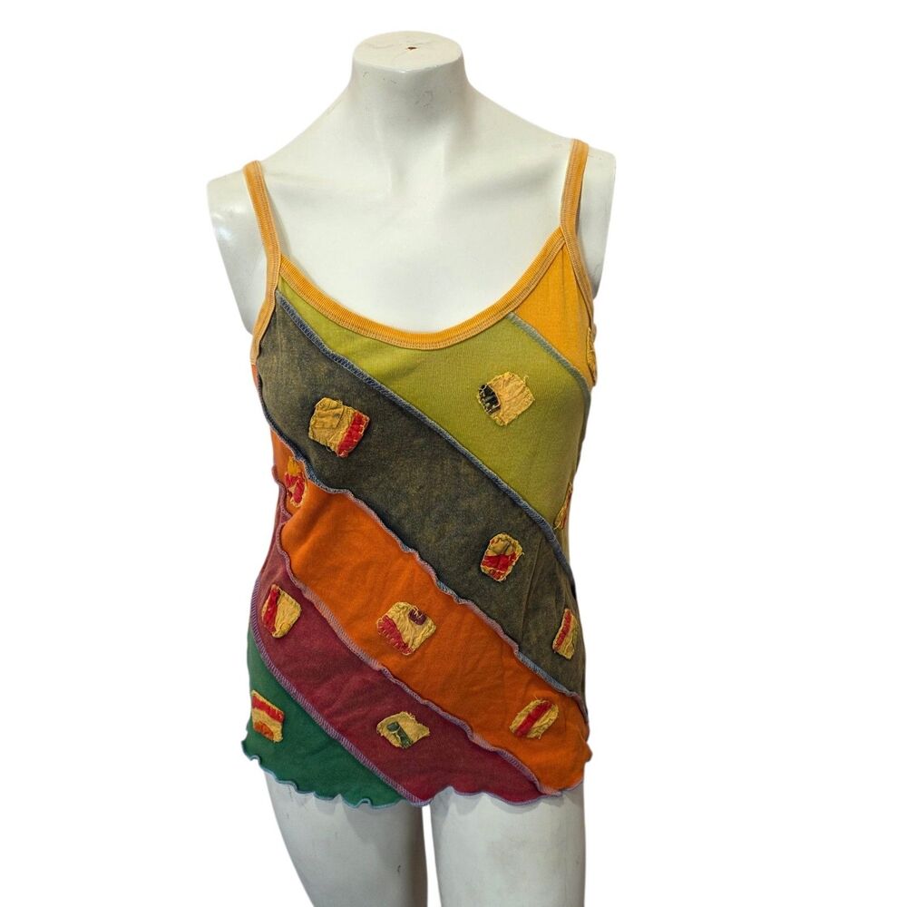 Rising International Patchwork Tank Top Womens L Boho Hippie Festival Nepal